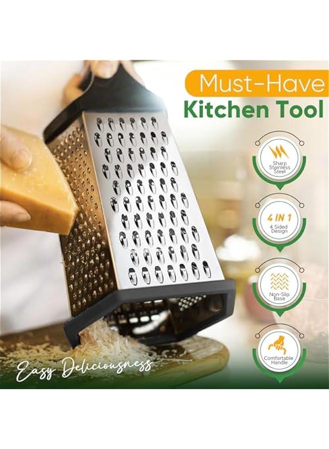 Cheese Grater With Container Professional Box Grater with 4 Sides Stainless Steel Graters Handheld for Kitchen Dishwasher Safe Food Shredder for Parmesan, Vegetables, Ginger - Image 3